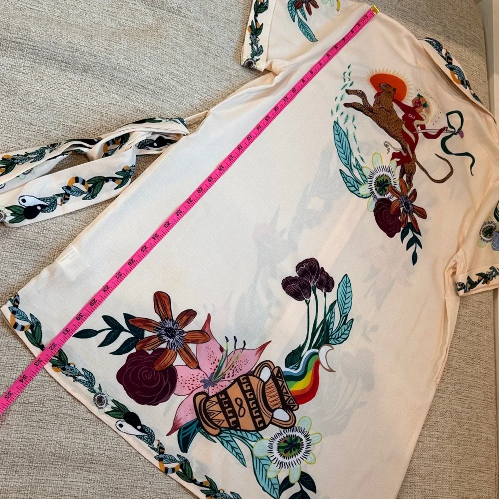 Commense Print Collared Belted Short Shirt Dress, Multicolored, NWT, Size M (6) - Picture 14 of 14